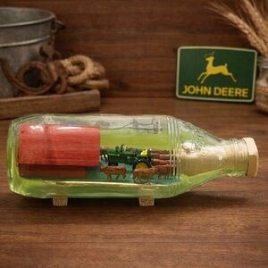 Vintage Homemade John Deere "In a Bottle" Tractor, Barn, Cows